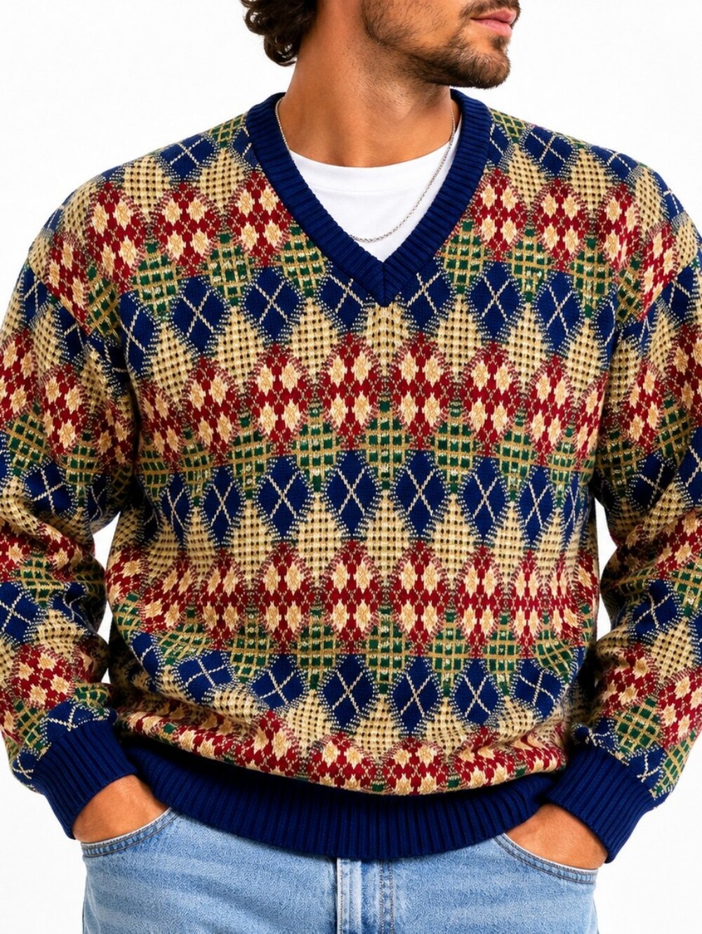 Vintage 90s Jack Nicklaus Golf Sweater XL Coogi Style Colorful Knit Pullover Men